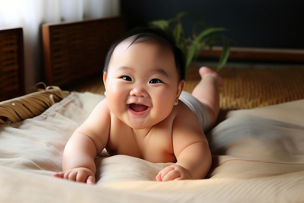 Baby smiling face comfortable. AI generated Image by rawpixel.