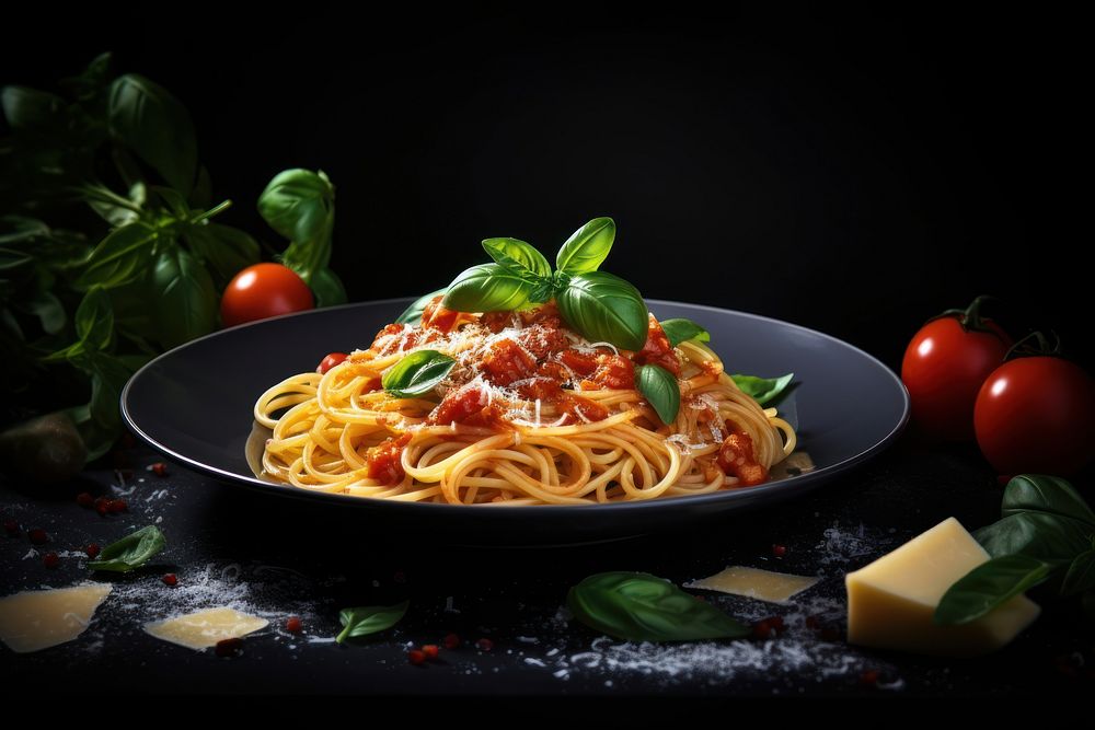 Italian spaghetti pasta plate tomato cheese. AI generated Image by rawpixel.