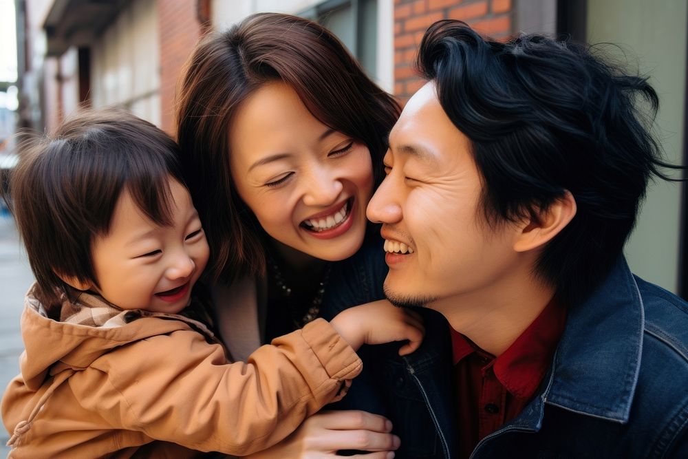 Asian family laughing adult happy. AI generated Image by rawpixel.