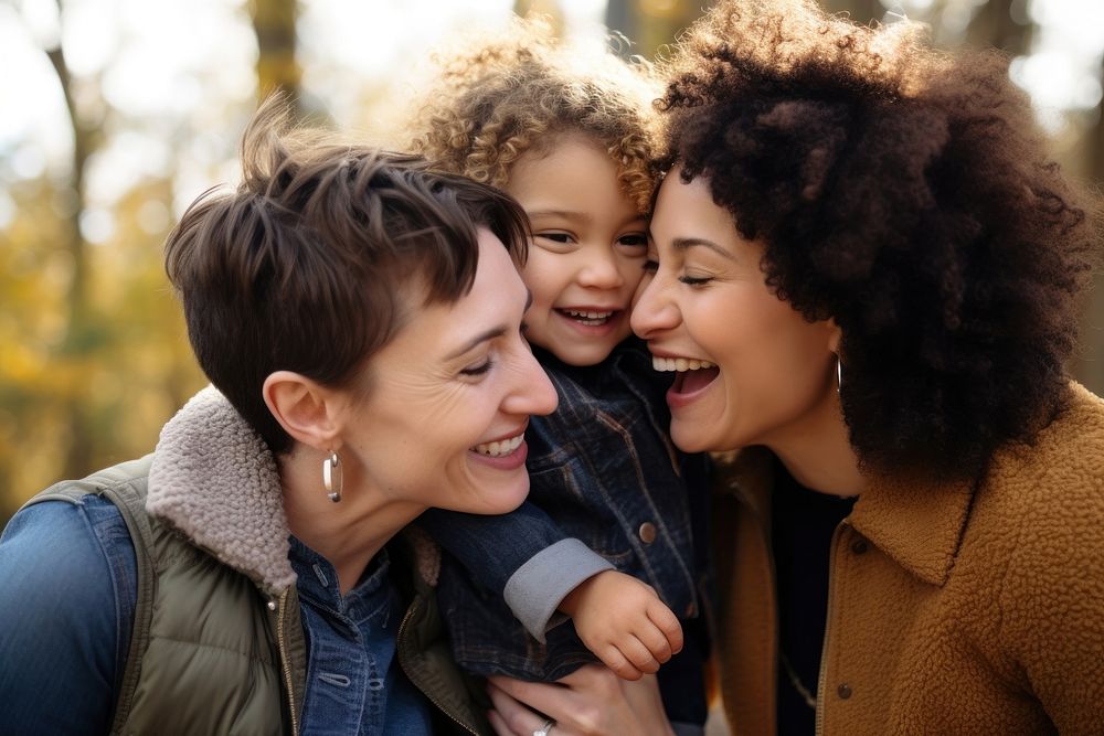 Lesbian couple laughing portrait adult. 