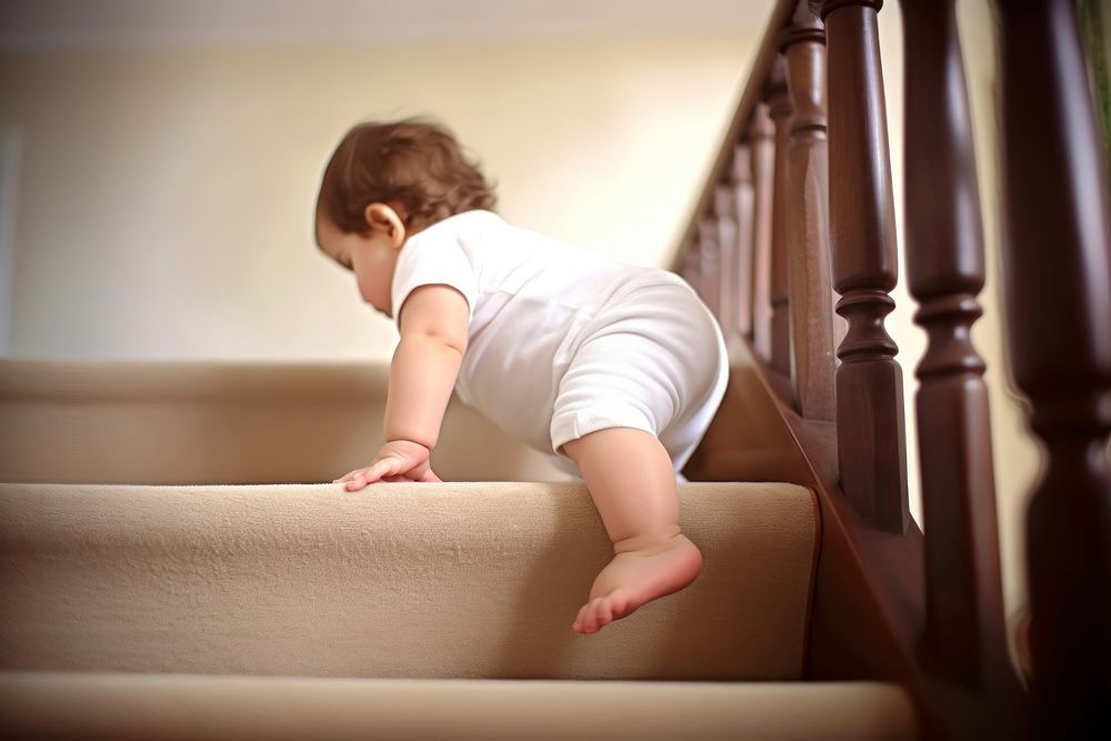 Baby crawling stairs architecture. AI generated Image by rawpixel.