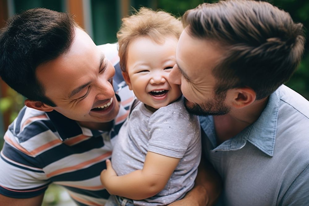 Gay family laughing adult happy. AI generated Image by rawpixel.