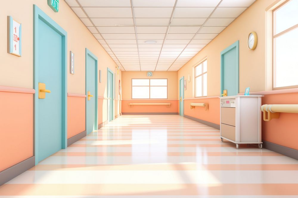 Hospital hallway floor architecture. AI generated Image by rawpixel.