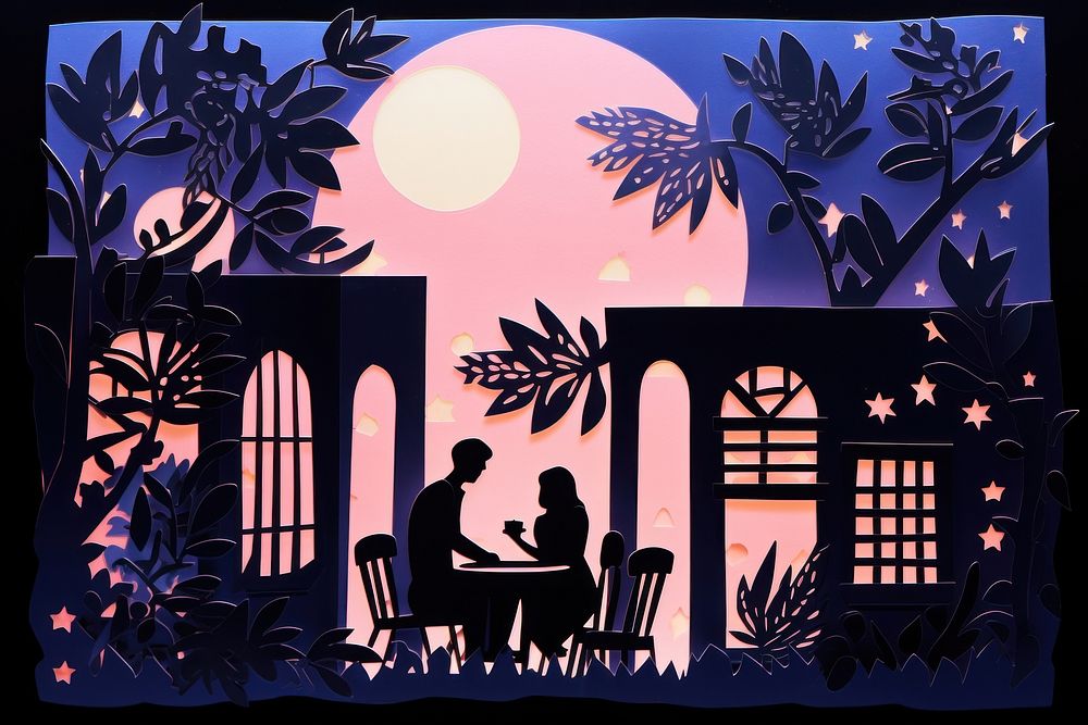 Romantic restaurant silhouette painting nature. AI generated Image by rawpixel.