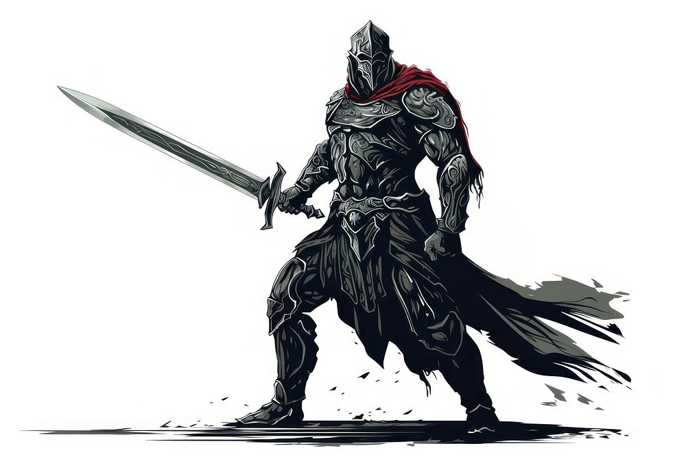 Warrior holding a sword weapon white background protection. AI generated Image by rawpixel.