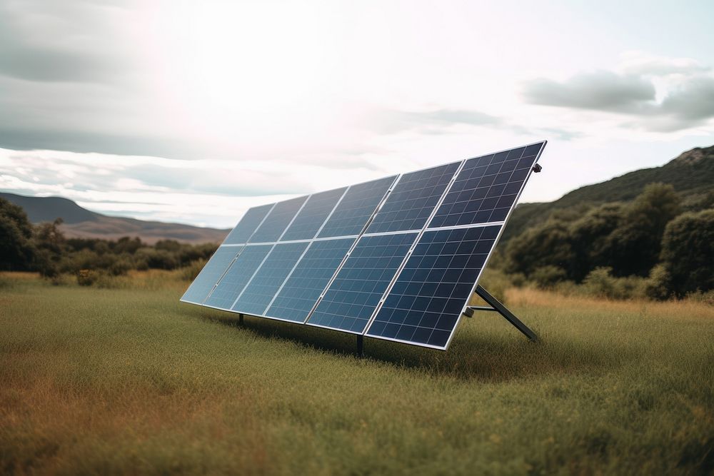 Solar cell panel field electricity tranquility. AI generated Image by rawpixel.