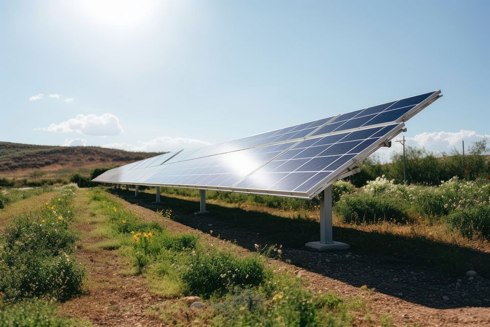 Solar cell panel outdoors field environmentalist. AI generated Image by rawpixel.