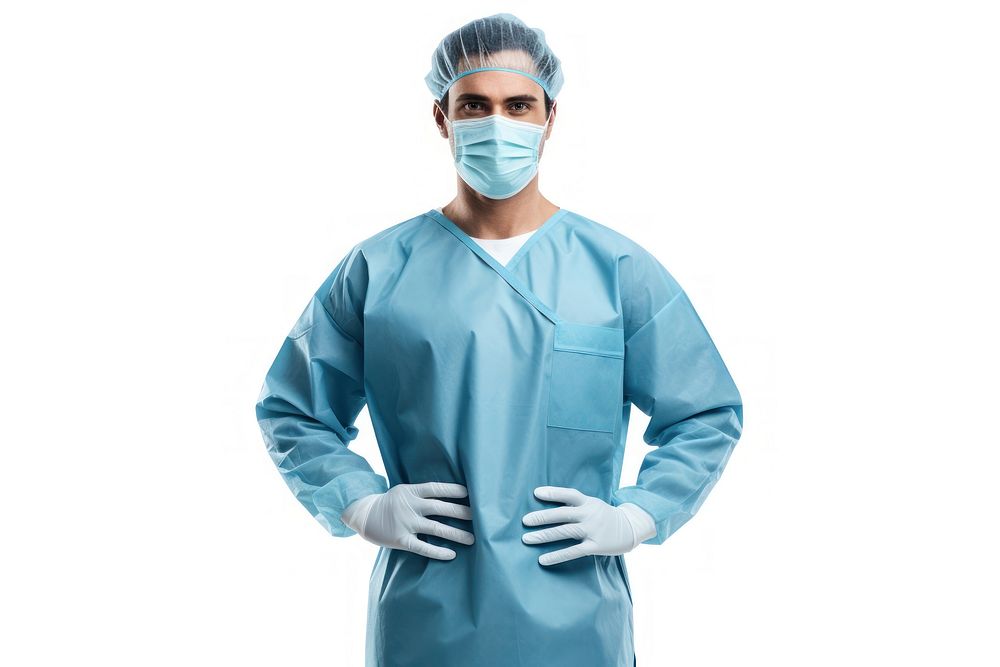 Young male doctor hospital scrubs white background. AI generated Image by rawpixel.