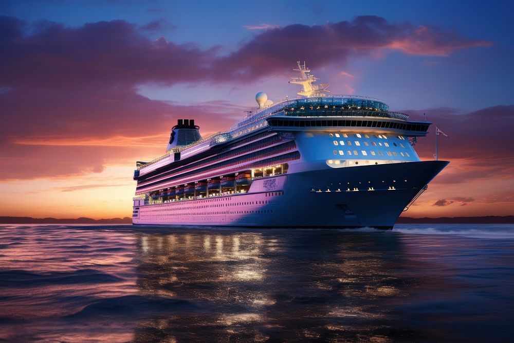 Cruise ship vehicle boat dusk. AI generated Image by rawpixel.