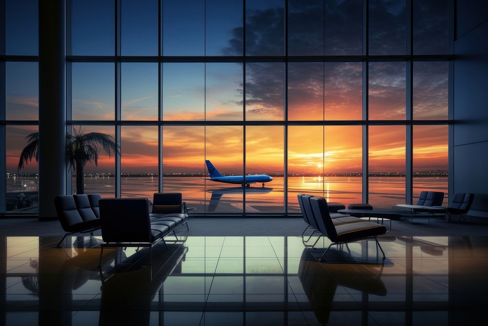 Empty airport lounge airplane aircraft vehicle. 