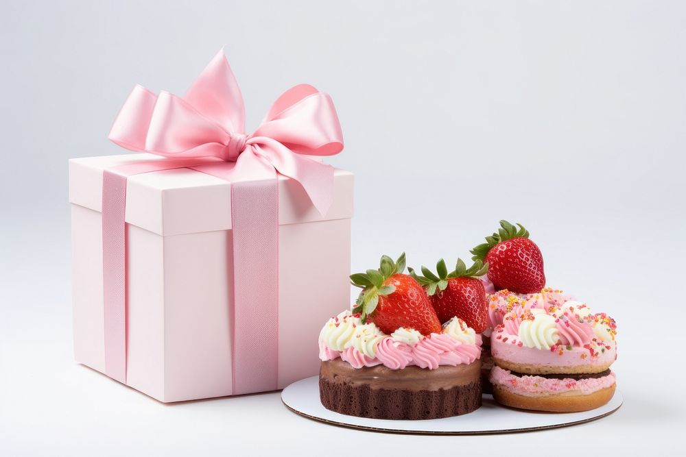 Gift box dessert cake strawberry. AI generated Image by rawpixel.