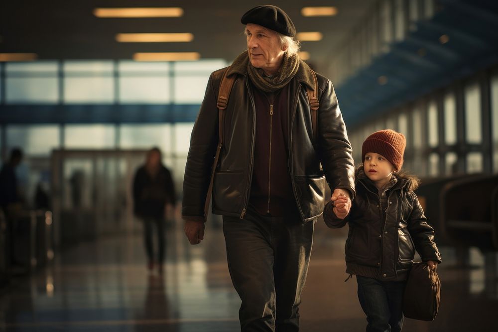 Grandfather wecloming grandson walking jacket adult. AI generated Image by rawpixel.
