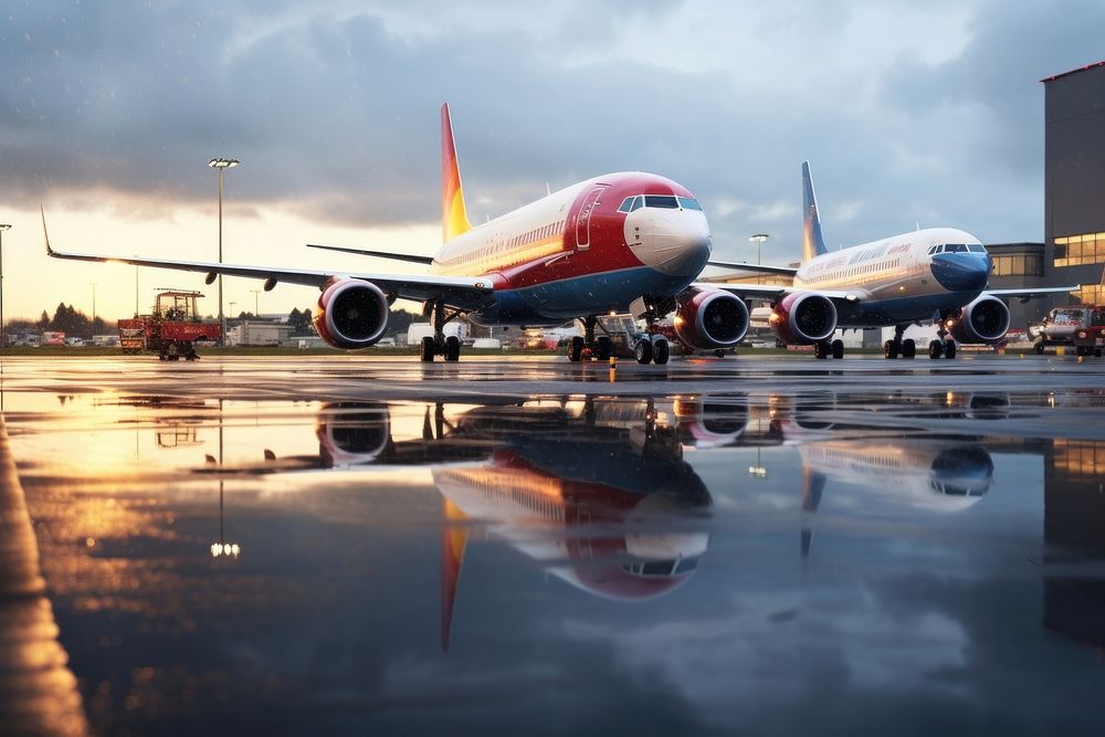 Airplanes parked airport airliner aircraft. AI generated Image by rawpixel.