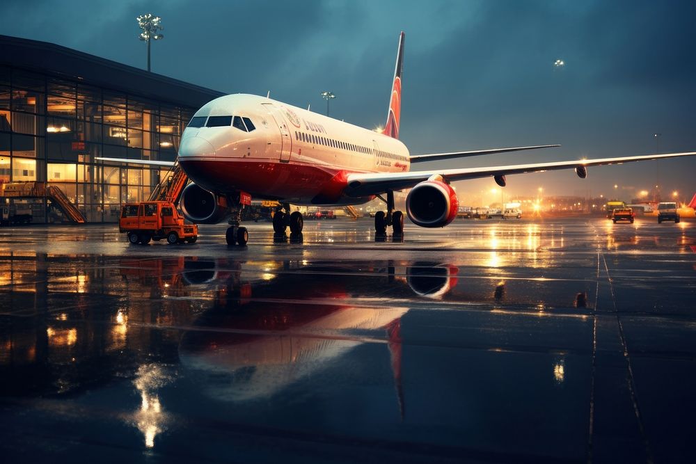 Airplanes parked airport aircraft airliner. AI generated Image by rawpixel.