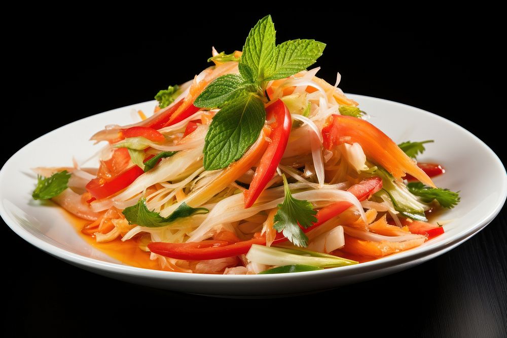 Papaya salad plate food dish. 