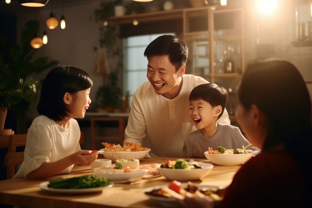 Family eating kitchen people adult. AI generated Image by rawpixel.