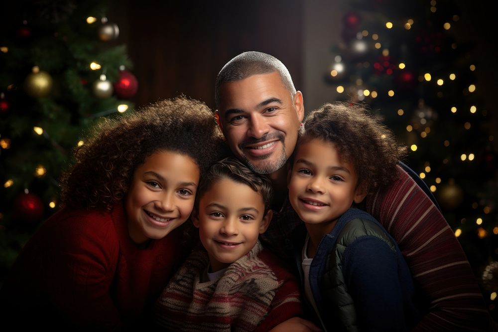 Mixed race american family christmas theme portrait people. AI generated Image by rawpixel.