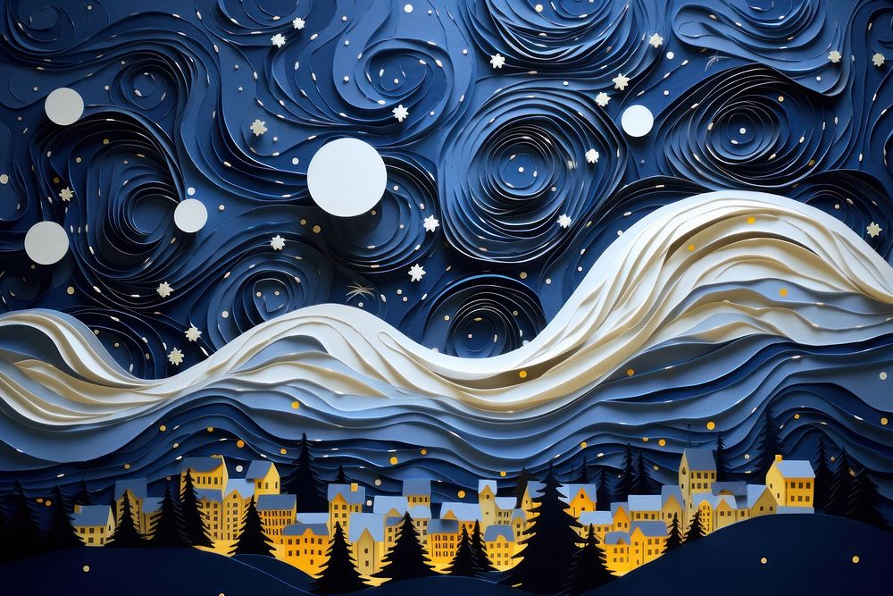 Starry night outdoors painting pattern. AI generated Image by rawpixel.