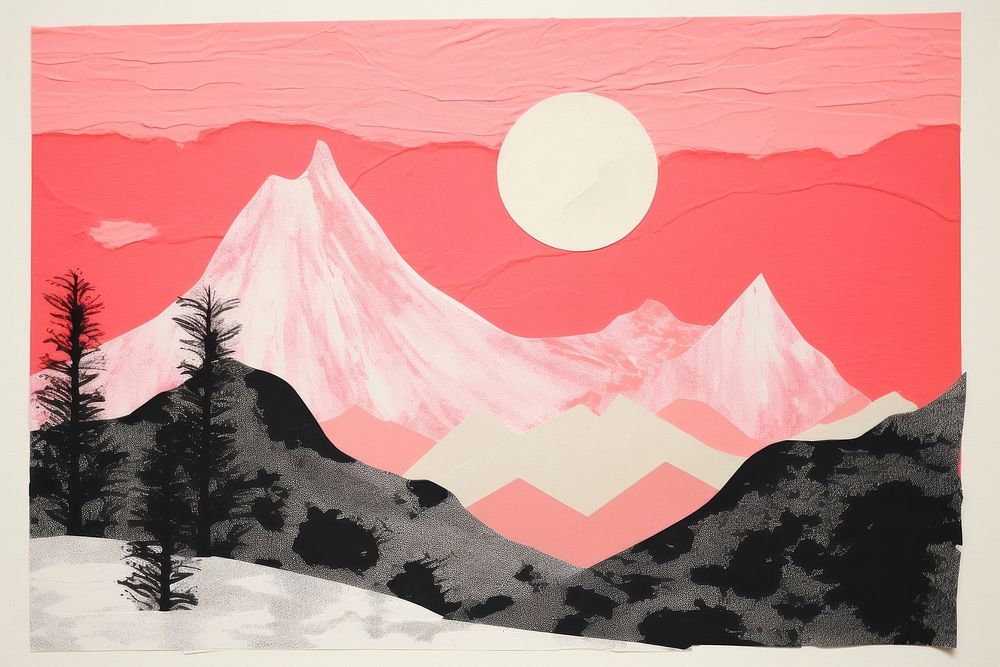 Mountain painting nature plant. AI generated Image by rawpixel.