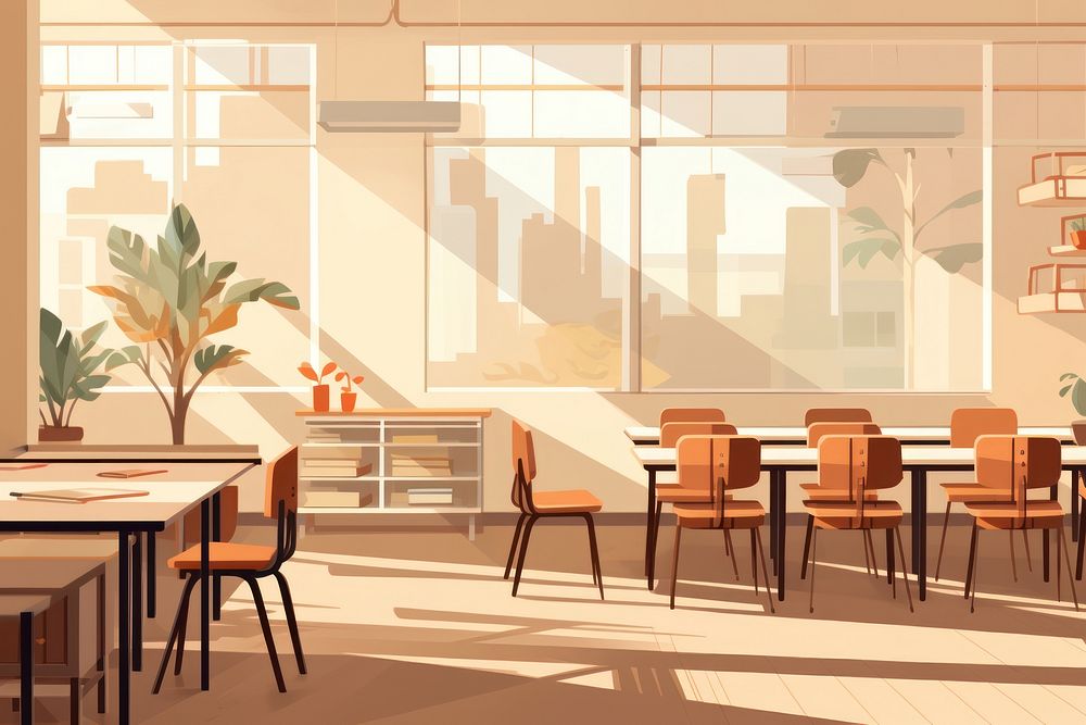 Classroom architecture restaurant cafeteria. AI generated Image by rawpixel.