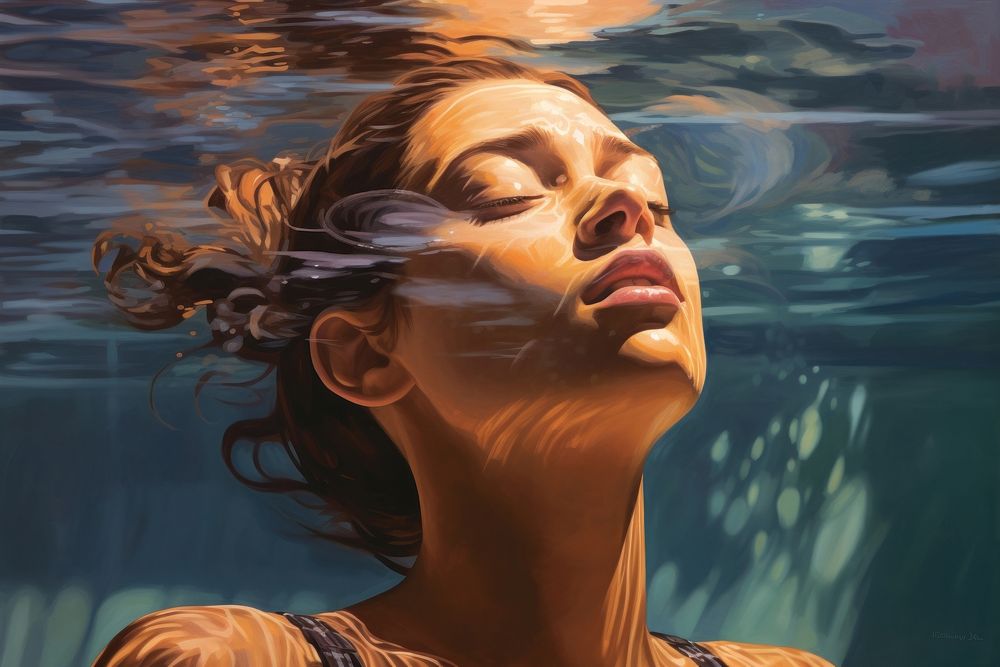 Female swimmer portrait painting adult. AI generated Image by rawpixel.