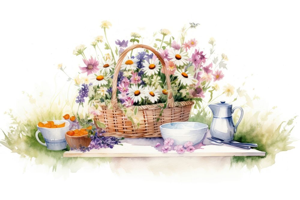Flower basket picnic plant. AI generated Image by rawpixel.