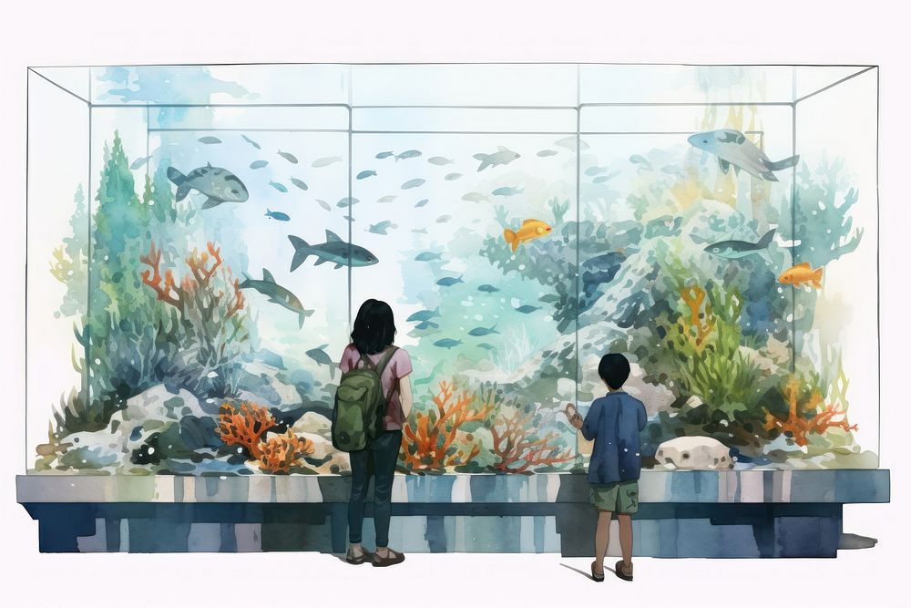 People visiting aquarium outdoors nature water. AI generated Image by rawpixel.