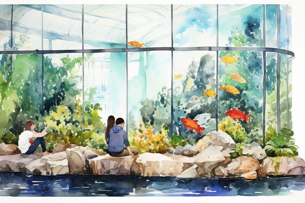 People visiting aquarium outdoors adult water. AI generated Image by rawpixel.