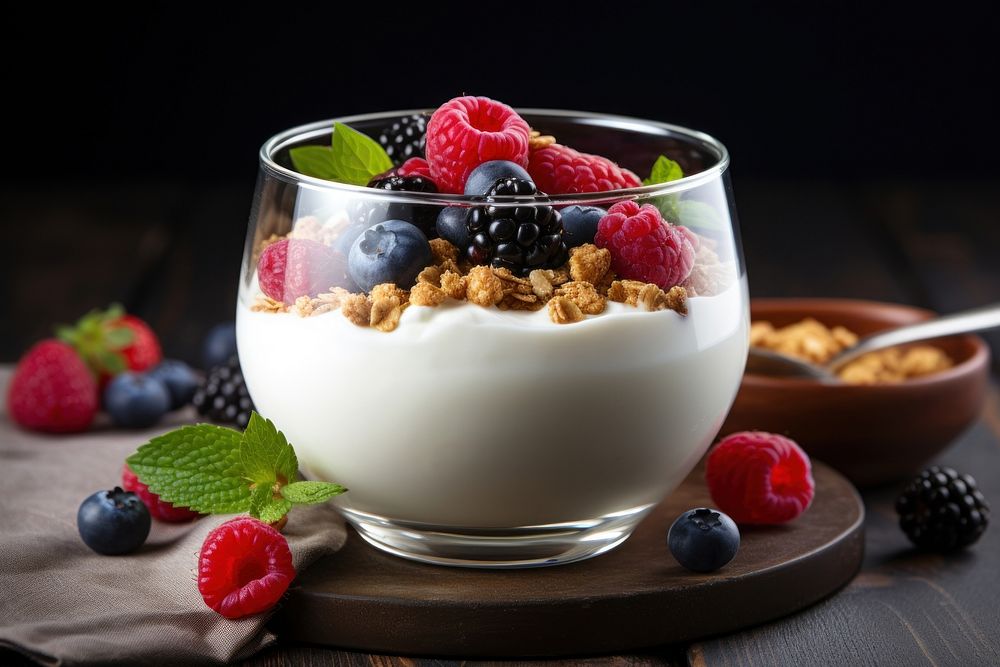 Bowl granola dessert berries. AI generated Image by rawpixel.
