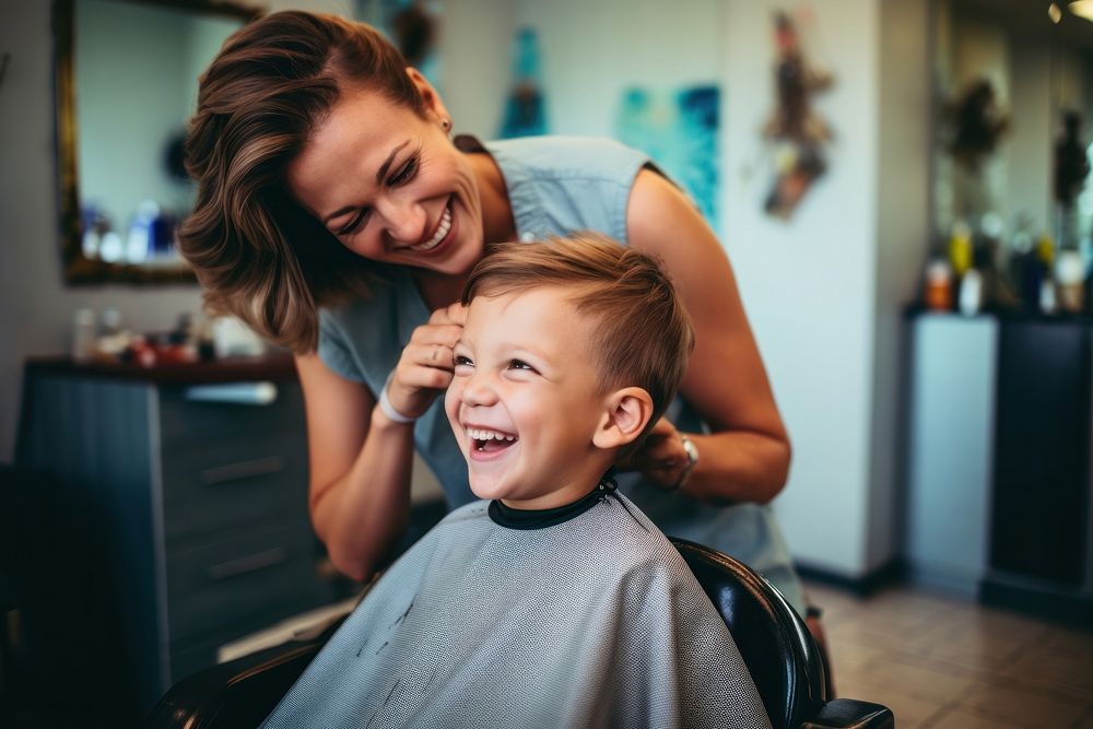 Haircut togetherness hairdresser happiness. 