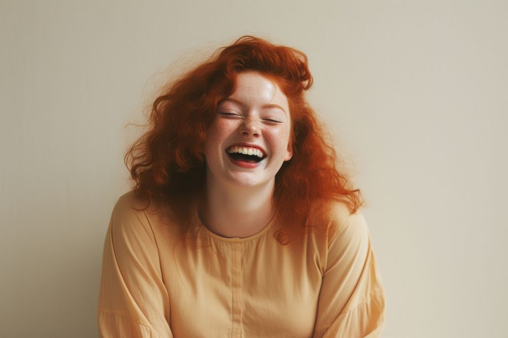 Chubby red hair woman laughing smile adult. 