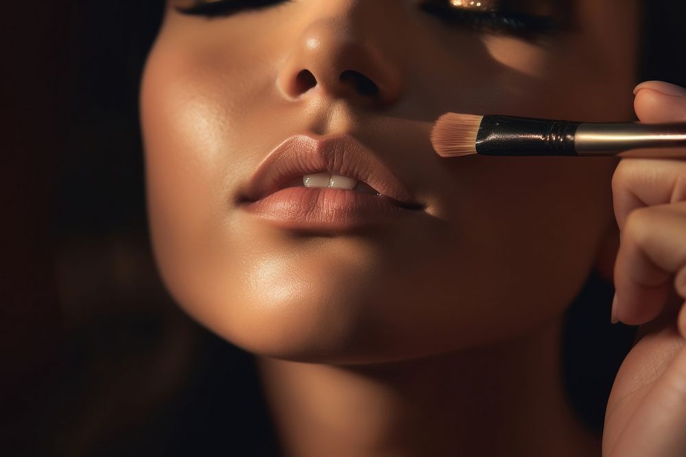 Cosmetics applying cheek brush. AI generated Image by rawpixel.