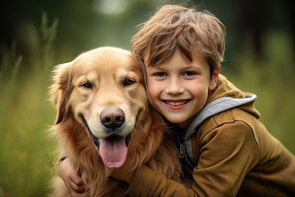 Childen hugging puppy dog mammal animal love. AI generated Image by rawpixel.