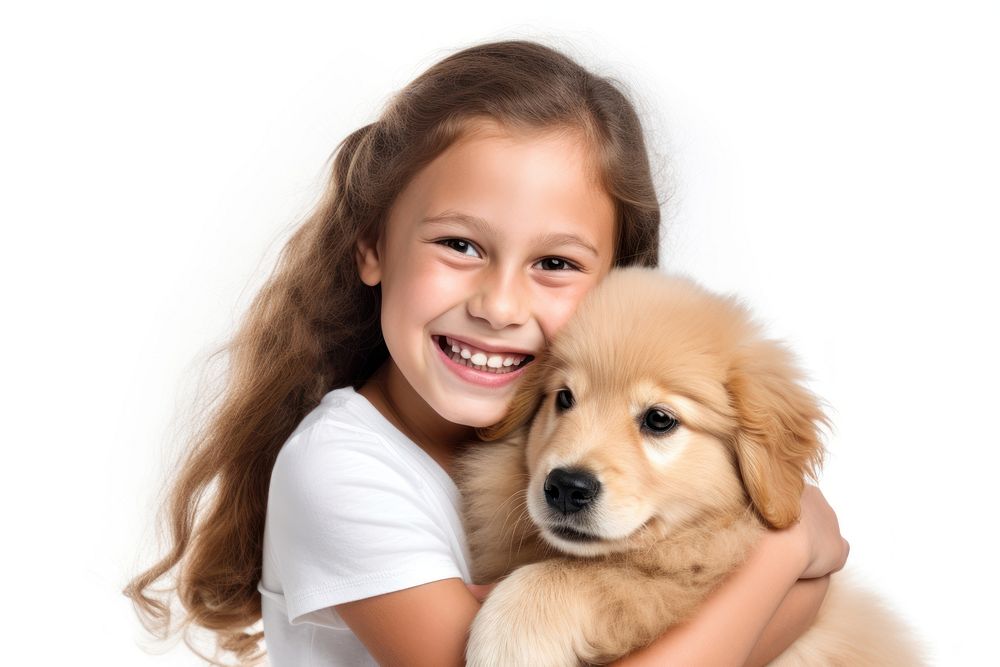 Childen hugging puppy dog portrait mammal animal. AI generated Image by rawpixel.