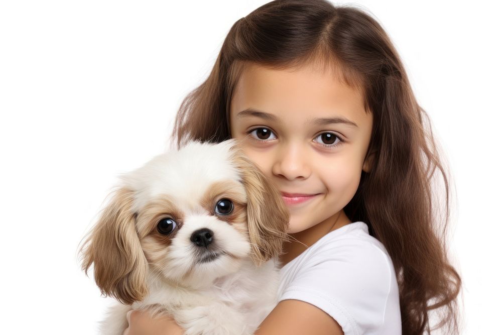 Childen hugging puppy dog portrait mammal animal. AI generated Image by rawpixel.