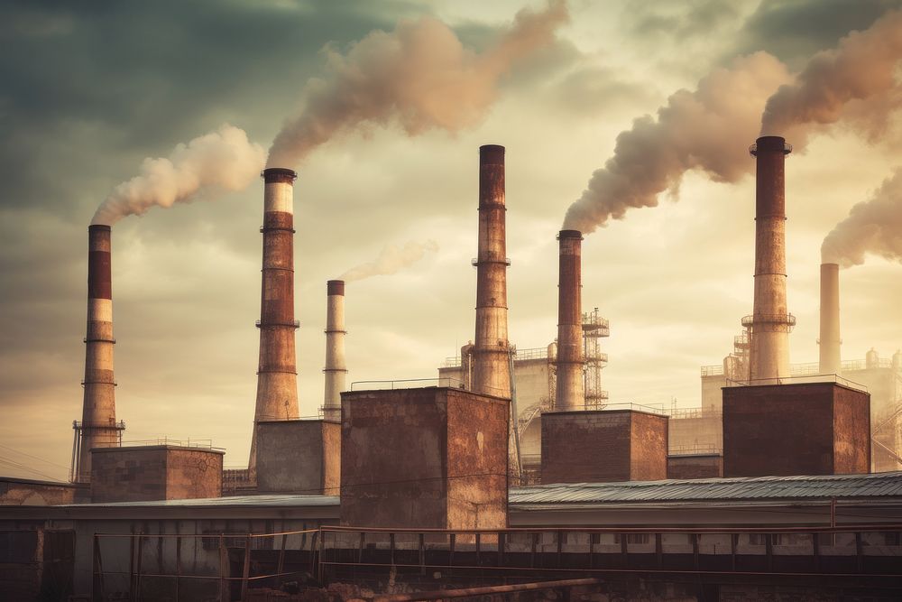 Factory architecture pollution chimney. AI | Free Photo - rawpixel