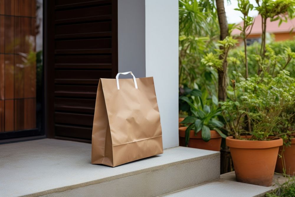 Delivery paper bag cardboard house plant. 