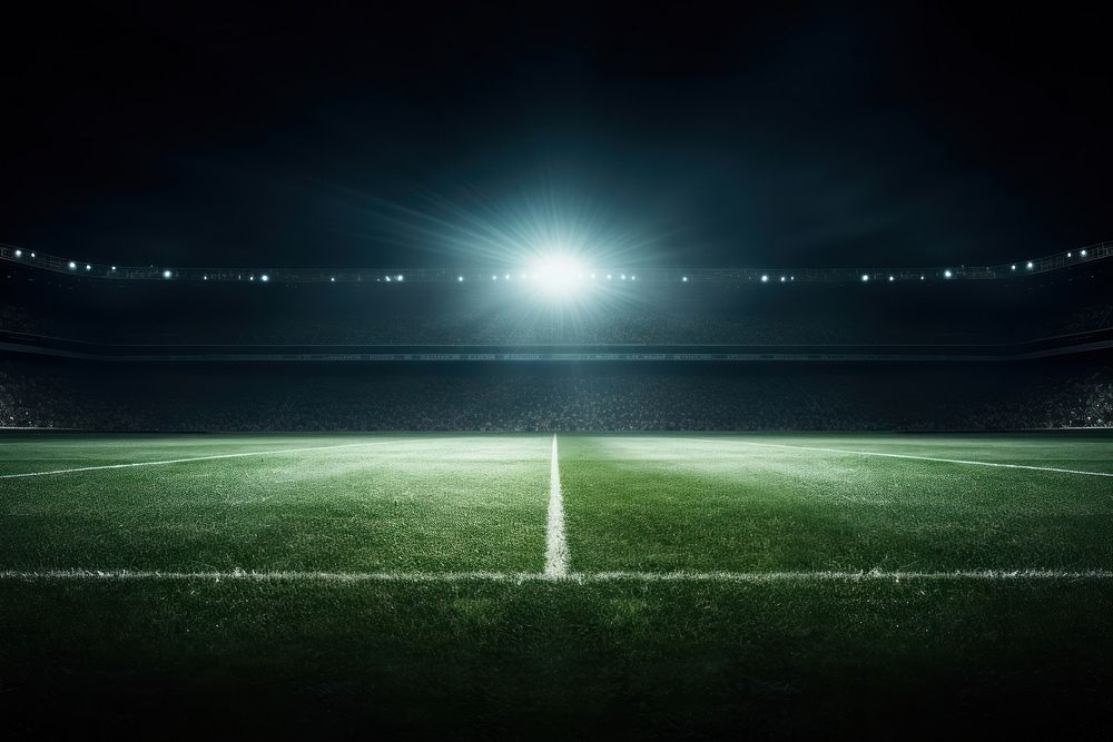 Football field stadium illuminated football. 