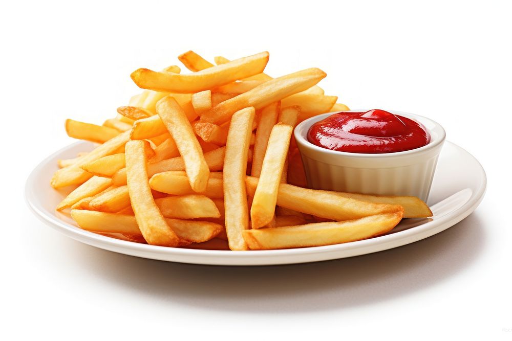 French fries ketchup food white background. AI generated Image by rawpixel.
