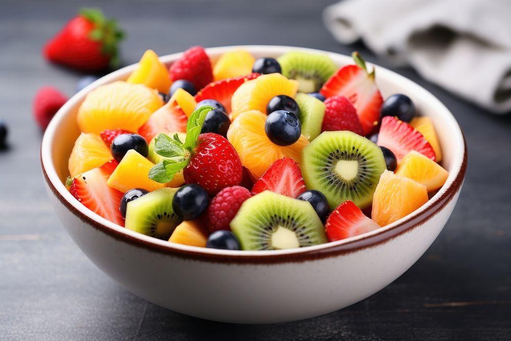Fresh fruit salad bowl berry plant. AI generated Image by rawpixel.