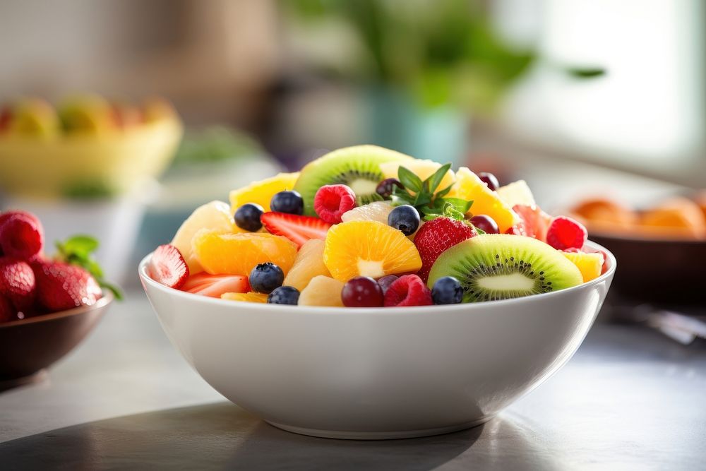 Fresh fruit salad bowl dessert food. AI generated Image by rawpixel.