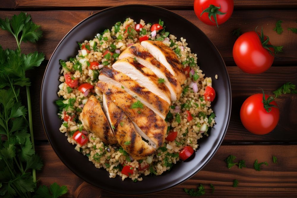 Bulgur tabbouleh salad parsley grilled tomato. AI generated Image by rawpixel.