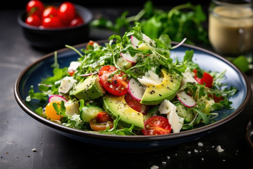 Salad arugula vegetable avocado. AI generated Image by rawpixel.