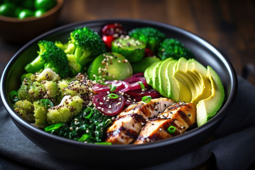 Healthy buddha bowl broccoli avocado food. AI generated Image by rawpixel.