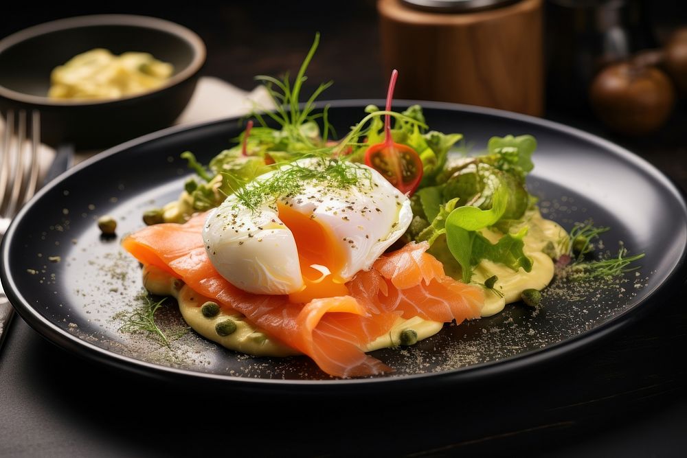 Keto breakfast plate egg restaurant. AI generated Image by rawpixel.