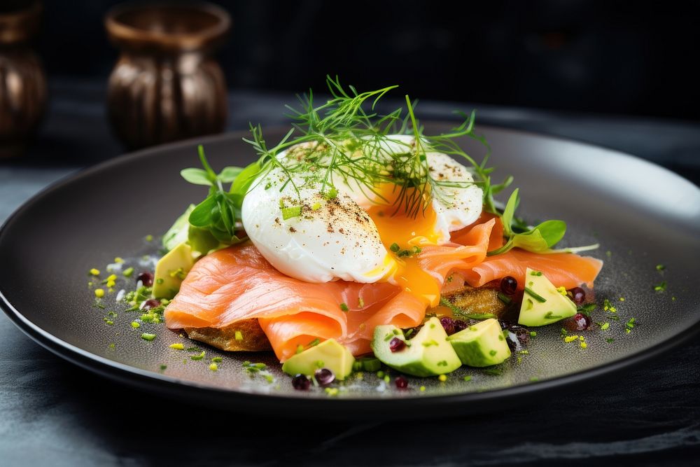 Keto breakfast plate egg avocado. AI generated Image by rawpixel.