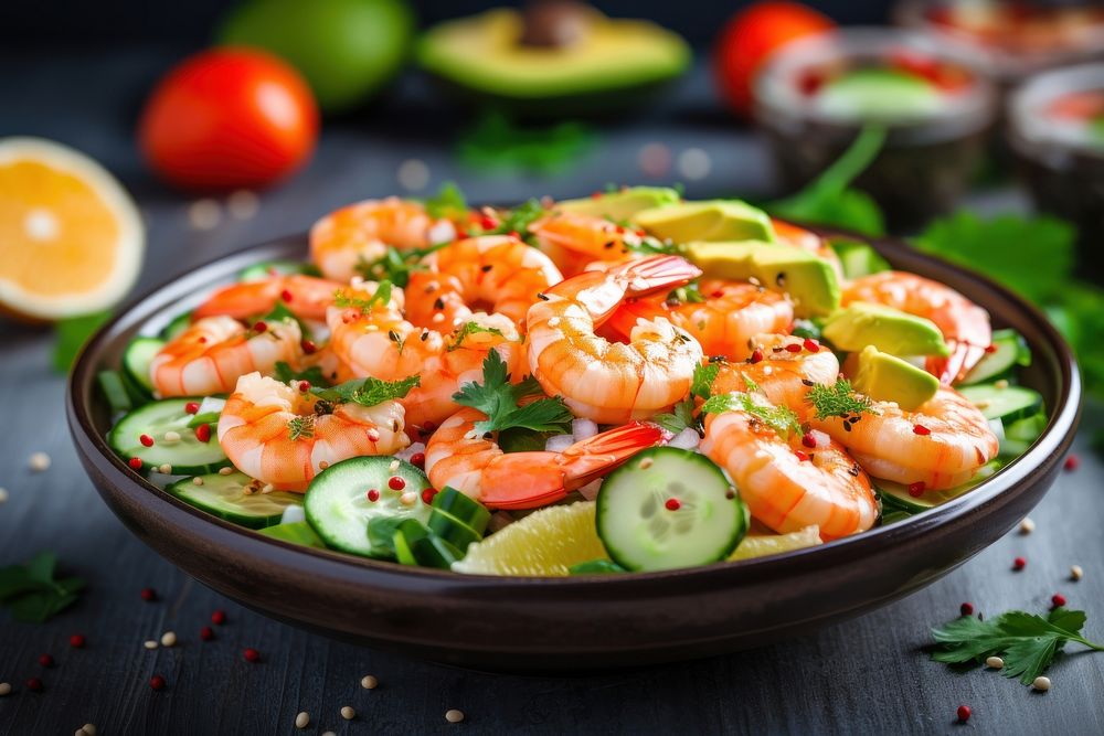 Cucumber seafood shrimp salad. 