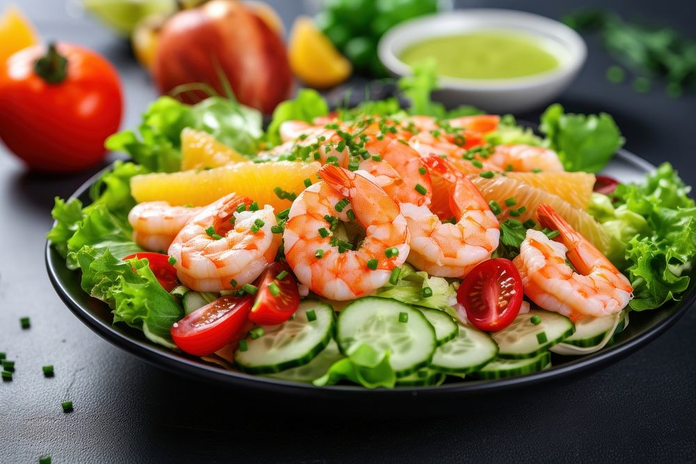 Cucumber seafood shrimp salad. 