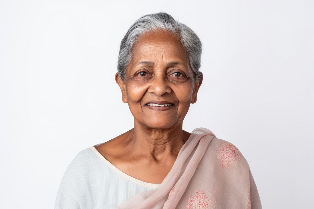 Indian senior woman portrait smiling adult. AI generated Image by rawpixel.