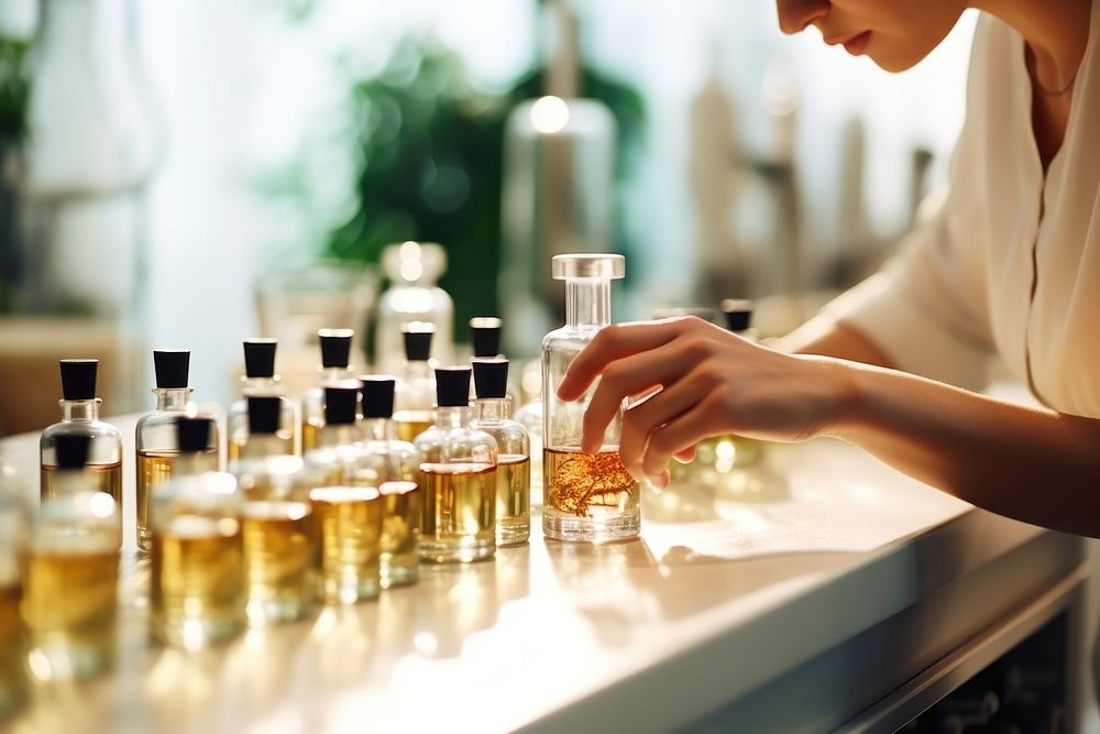 Perfumer laboratory bottle refreshment. AI generated Image by rawpixel.